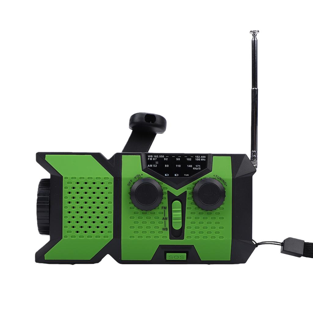 AM/FM/WB-Radio, Handkurbel, Solar- und batteriebetrieben, tragbar, mit Wetter-SOS-Warnung, LED-Taschenlampe für Camping und Notfälle (grün)