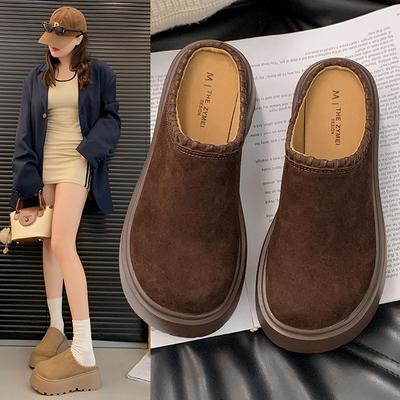 Simple and Comfortable Retro Girls Thick-soled Bag Head Drag Autumn Niche Outdoor Wear Fashion Casual Shoes Wedge Heel Bag Head Slippers