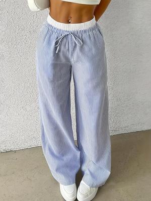 2025 European-American Women's Striped Straight-Leg Summer Trousers, Casual Thin Style