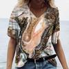 Summer V-neck 3D Marble Pattern Printed Top Fashionable Casual Short Sleeved Women's T-shirts