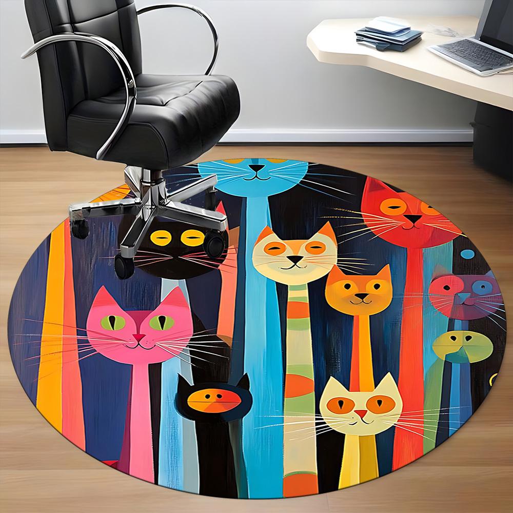 1pc Colorful Cats Office Round Area Rug, Indoor Mat Suitable For Office, Under Office Chairs Bedroom Living Room Home Decor, Room Deco