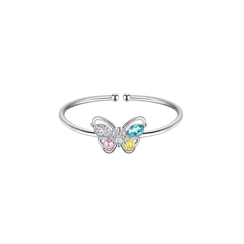 Color Zircon Butterfly Ring Women's Light Luxury Simple Niche Design High-end Ring for Girlfriend Valentine's Day Gift
