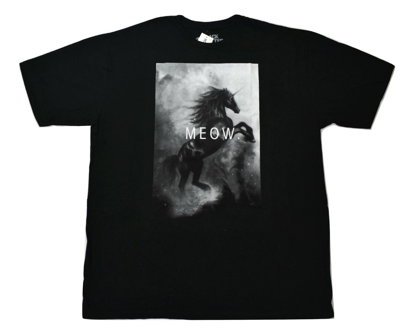 Hot Topic Mens Majestic Unicorn Meow Funny Black Shirt NWT XS, S, 2XL XL