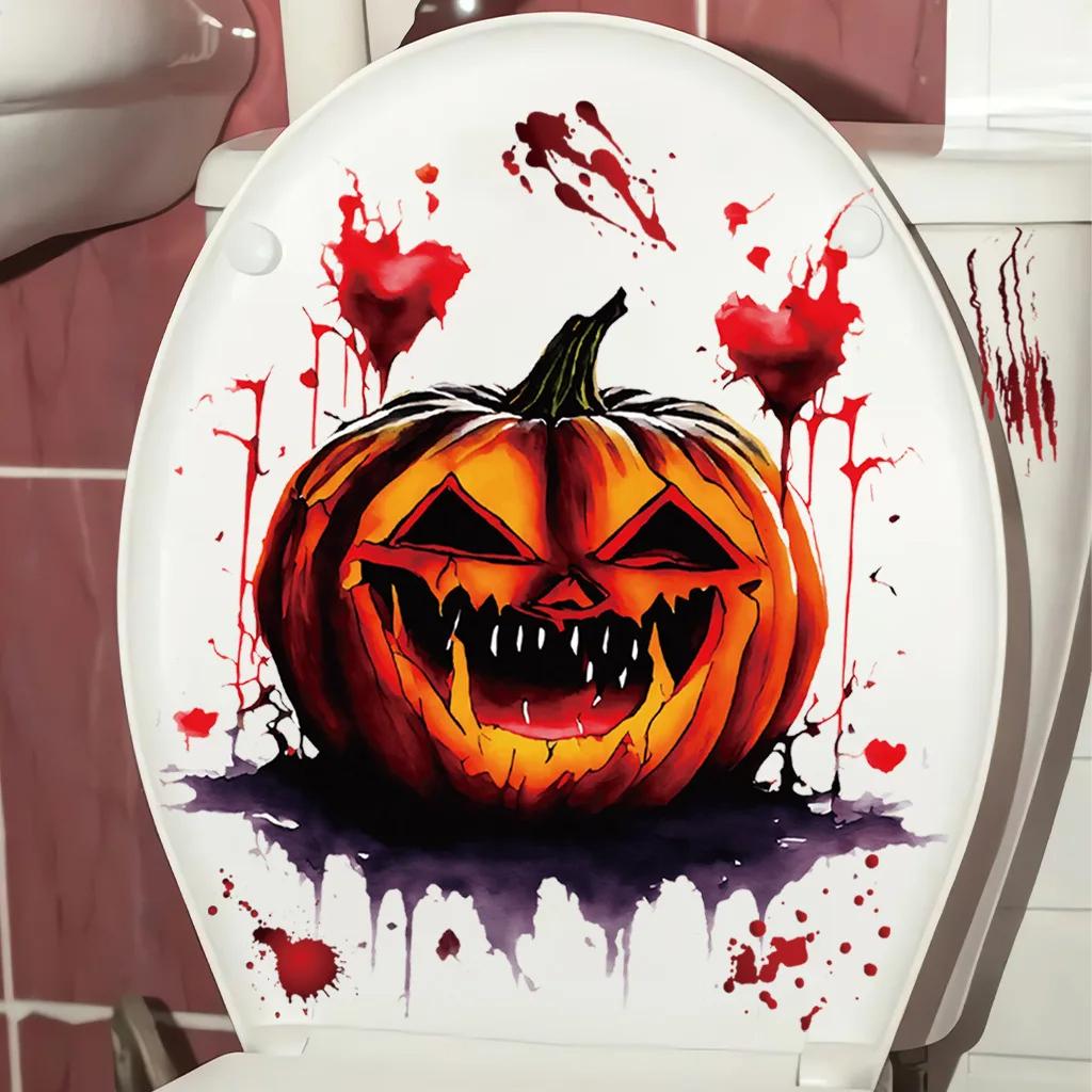 Halloween Blood Skull Funny Toilet Sticker Halloween Gift Self-adhesive Toilet Seat Decal Bathroom Fashion Waterproof Decoration