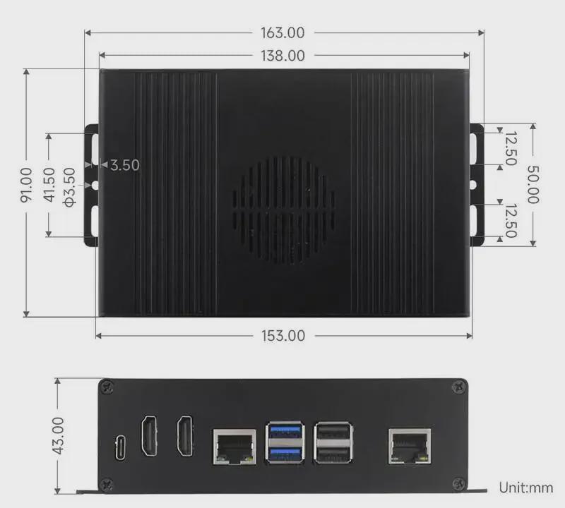 Sada skříně A pro Raspberry Pi 5: Nabízí PCIe na Gigabit Ethernet se všemi rozhraními zarovnanými na jedné straně.