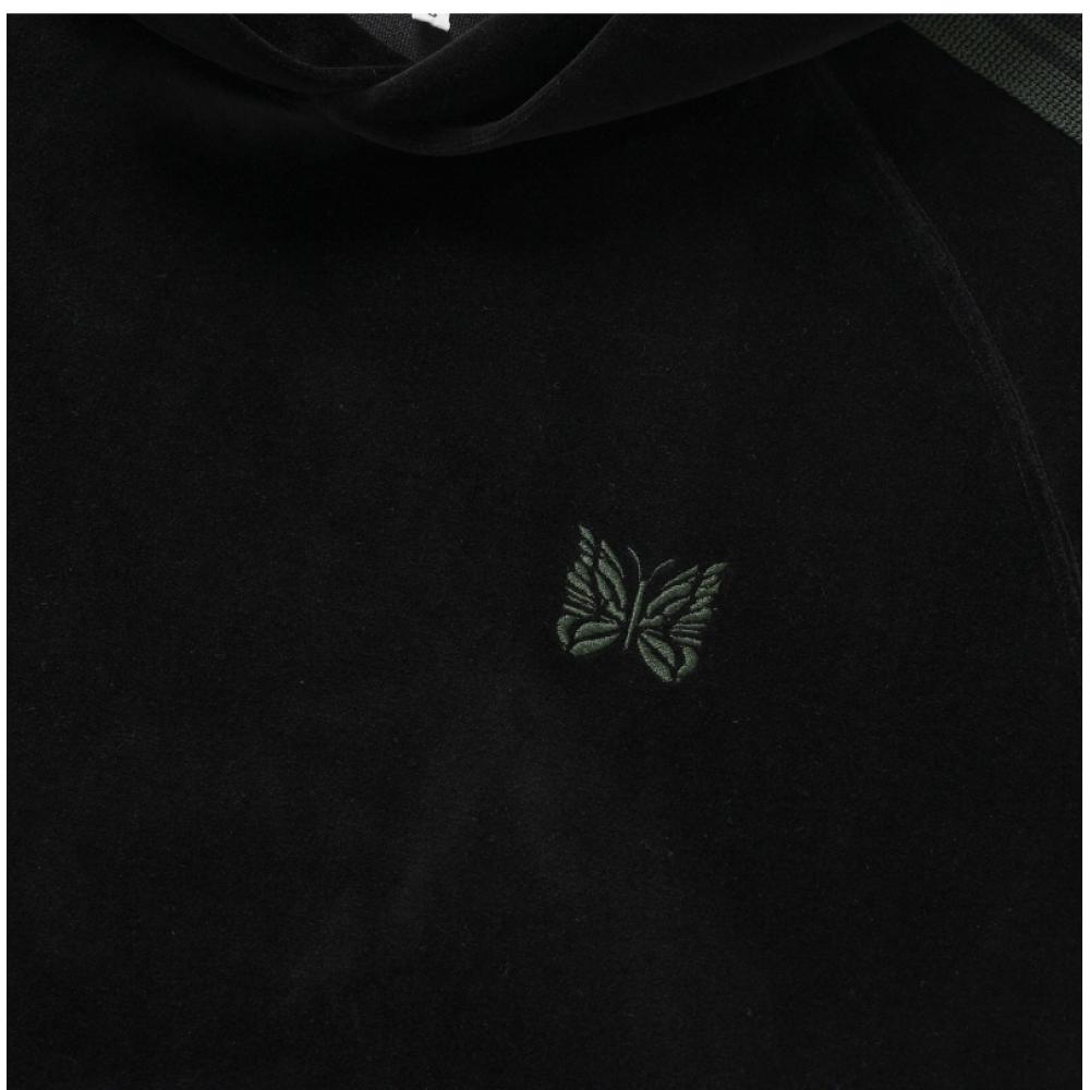 Needles Pu279 C blaCk Velour traCk Hoodie For Men
