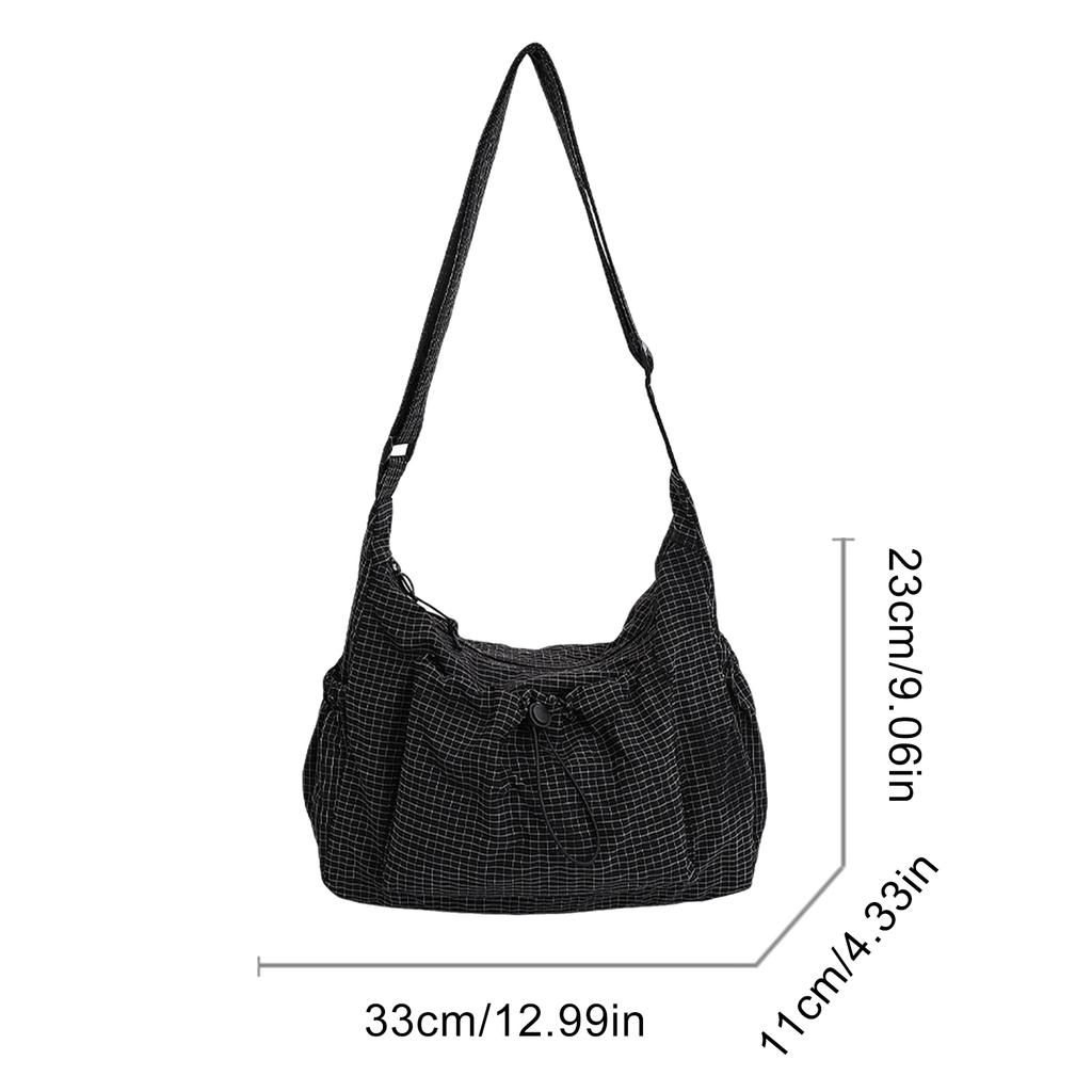 Damen Zugband Crossbody Tasche Nylon Stilvolle Karomuster Tote Tasche Große Kapazität Trendige Umhängetasche Einkaufen Date Handtasche