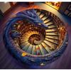 Epic Fantasy Dragon Rug Purple Serpent Coiled On Spiral Staircase Circle Carpet An Entrance To Another World Autumn Leaves Decor