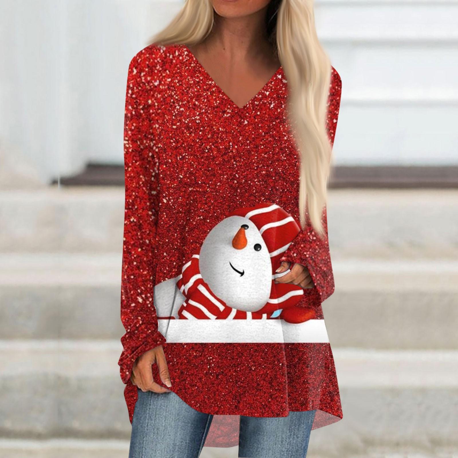 Женская осенне-зимняя повседневная длинная свободная футболка с v-образным вырезом — фото 6