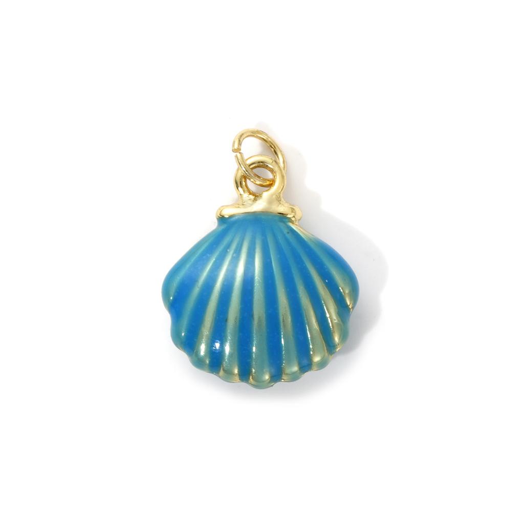 2 Piece Brass Ocean Jewelry Blue Charms 18K Real Gold Plated Enamel Fish Seahorse Dolphin Whale Conch Shell Pendant Necklace DIY