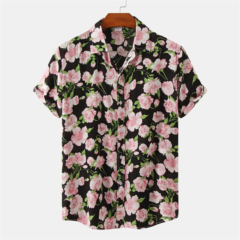 Men's Hawaii Shirts Short Sleeve Lapel Tops New Fashion Flower 3d Print Street Hip Hop Casual Vintage Clothing Male