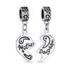 Engrave Mother Daughter Puzzle 2 Piece Split Heart Sister Bead Charms for Mother Sterling Silver Fit European Bracelet .925