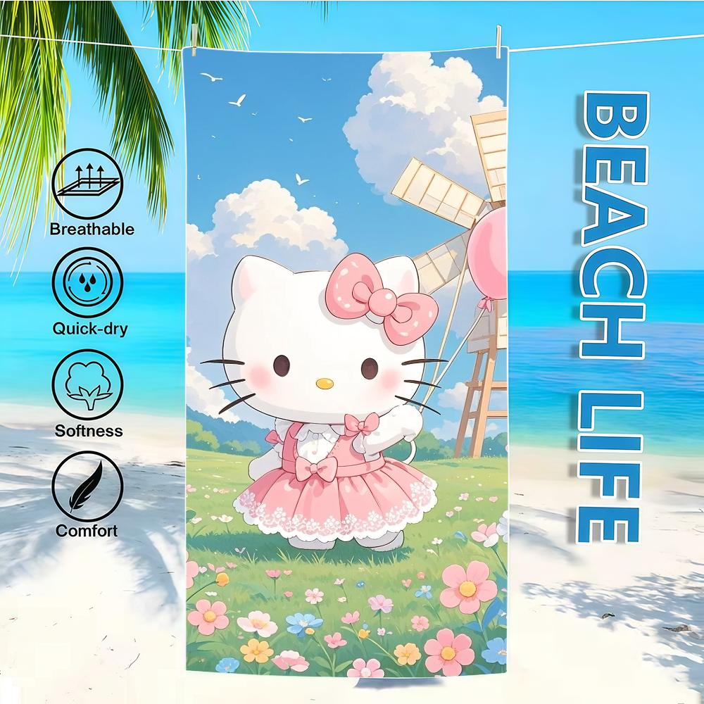 

Towel Kitty Textile Holiday SRO Bathrobe Beach Quick-Drying Lightweight Hello Portable Camping Swim Pool Travel W30*H60(CM)