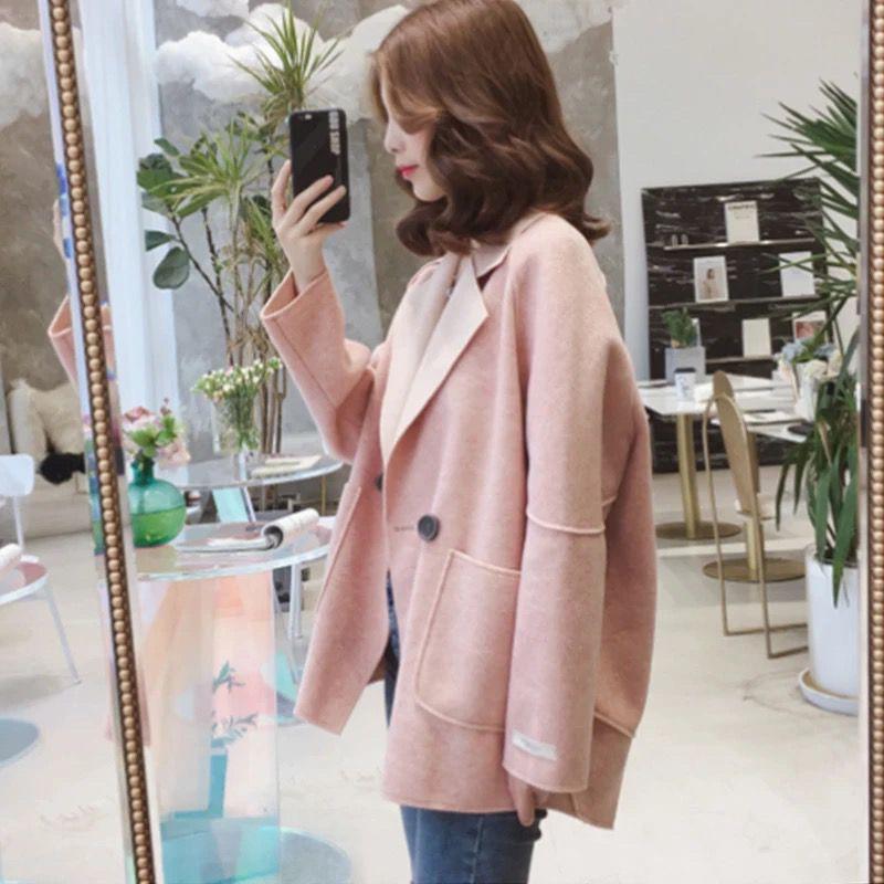 

Новое Модное Однотонное Осенне-Зимнее Женское Толстое Шерстяное Пальто Средней Длины S розовый