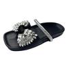 2025 New European Flat-bottomed Bow Rhinestone Slippers Women's Cross with Satin Open-toed Fashion Outer Slippers