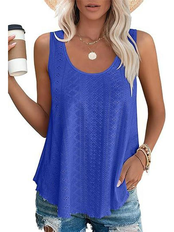 2024 Spring/Summer Sleeveless Hollow Jacquard Top - Women's Casual Round Neck Vest
