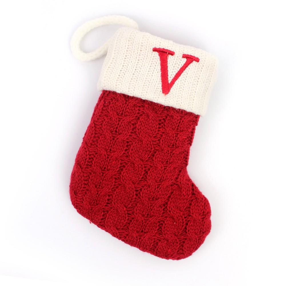 Red Christmas Socks Snowflake Alphabet/Letters Christmas Knitting Stocking Gifts