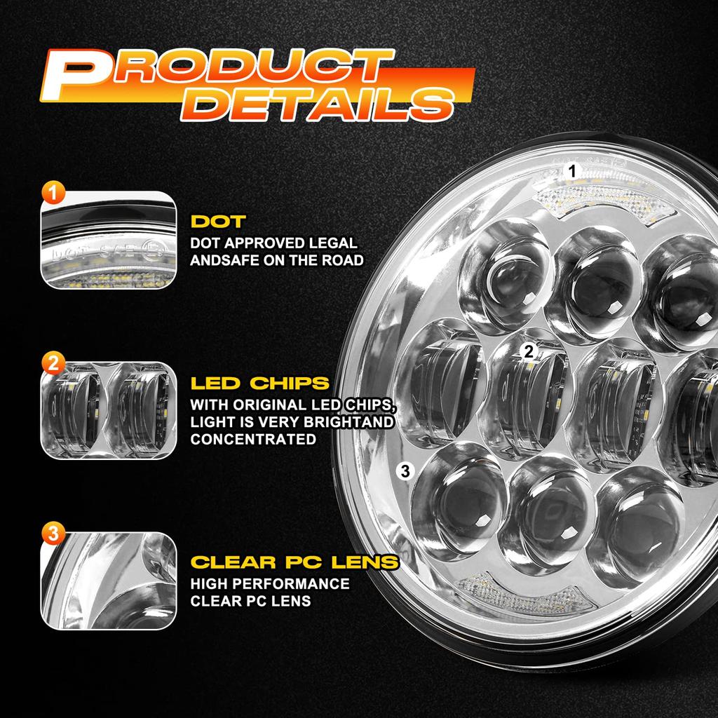 DOT Approved 80W 5-3/4" 14.6cm Round LED Projection Headlight Dyna Street Bob Super Wide