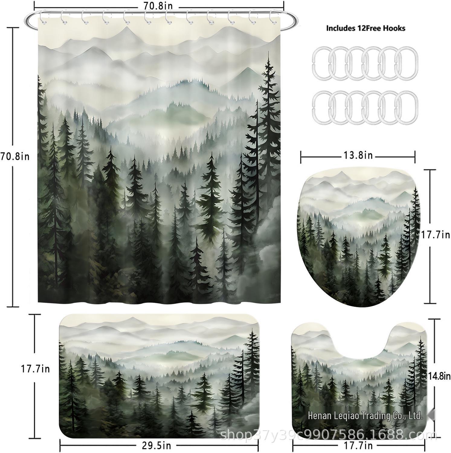 

Artistic Mood Series Foggy Forest Shower Curtain & Bath Mat Set - Multiple Sizes Includes 12 hooks