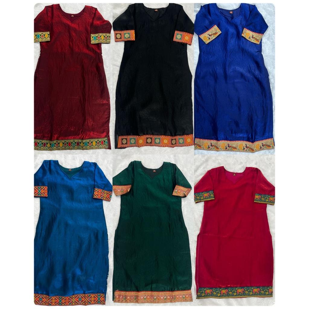 Indian Designer Fandy Satin Kurta Women's Office Wear Top Tunic Kurti Dress