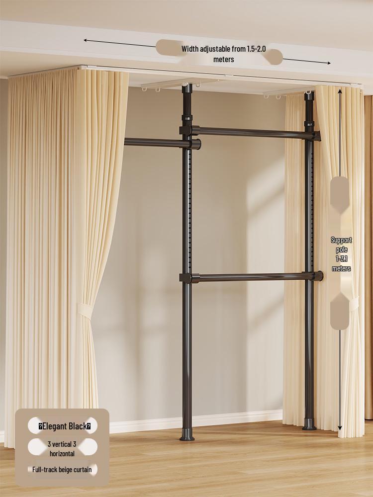 Floor-Standing Clothes Rack: Bedroom Hanger, Retractable Drying Rod, Coat & Hat Rack.