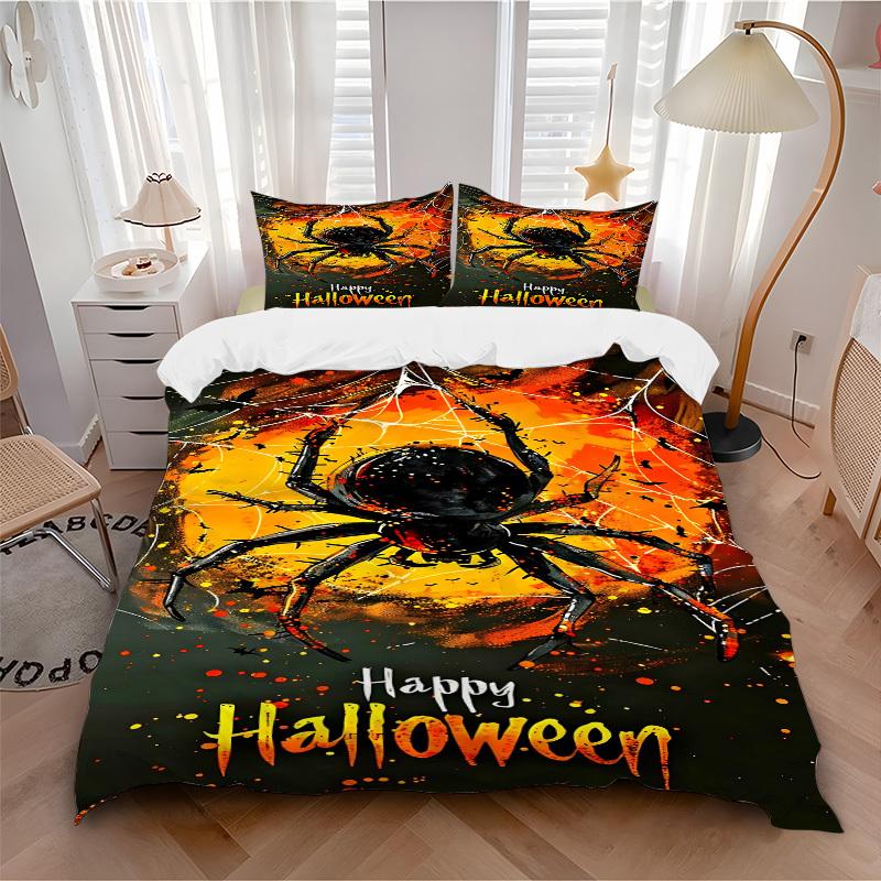 

3pcs Halloween Spider Bedding Set, Includes 1 Comforter + 2 Pillowcases, Without Pillow Inserts, Soft Comfortable, Lightweight Breathable, P 135x200cm