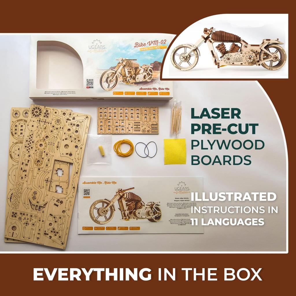 Ugears Motorcycle 70051 Wooden Puzzle Craft Model No Glue or Tools Required Vehicle - - Adult/Male