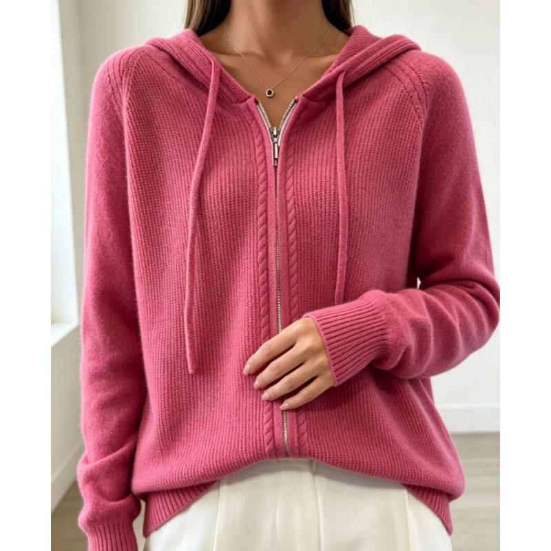 Womens Oversized Knit Cardigan Hooded Zip-Up Sweater Soft Acrylic Blend Casual Chic Outerwear 2026 Fall