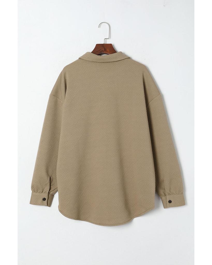 Azura Exchange Khaki Solid Textured Flap Pocket Buttoned Shacket