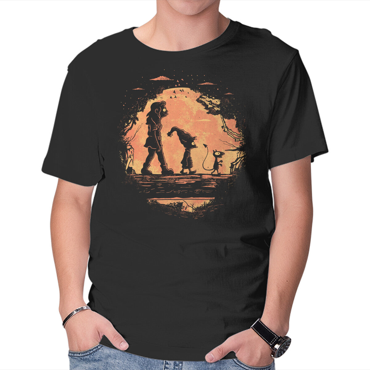 Unisex Crew Neck T-Shirt Friends In The Jungle Graphic Short Sleeve Casual Tee XL