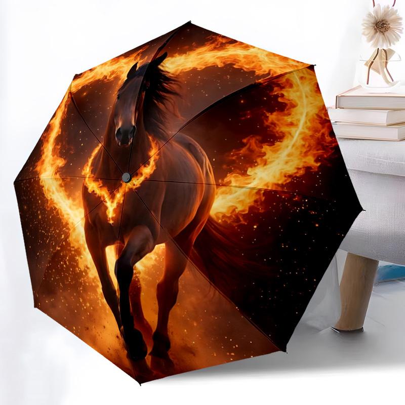 1pc FireHorse FlameRider Automatic Folding Umbrella Portable Collapsible 8-Rib Umbrella for All Seasons, Casual Outdoor Accessory, B64
