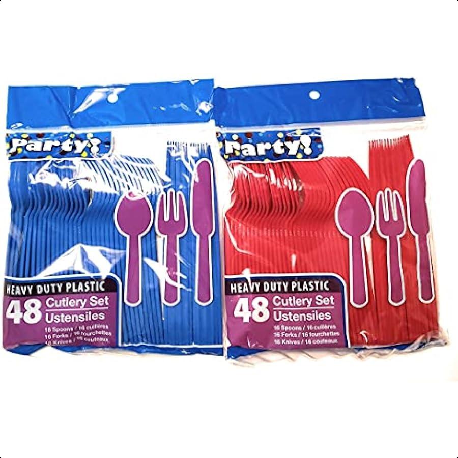 

Коллекция одноразовых столовых приборов в цветах Синей и Красной команд Набор пластиковых столовых приборов 96 штук 32 ложки 32 вилки 32 ножа 1 упаковка по 4 штуки United States