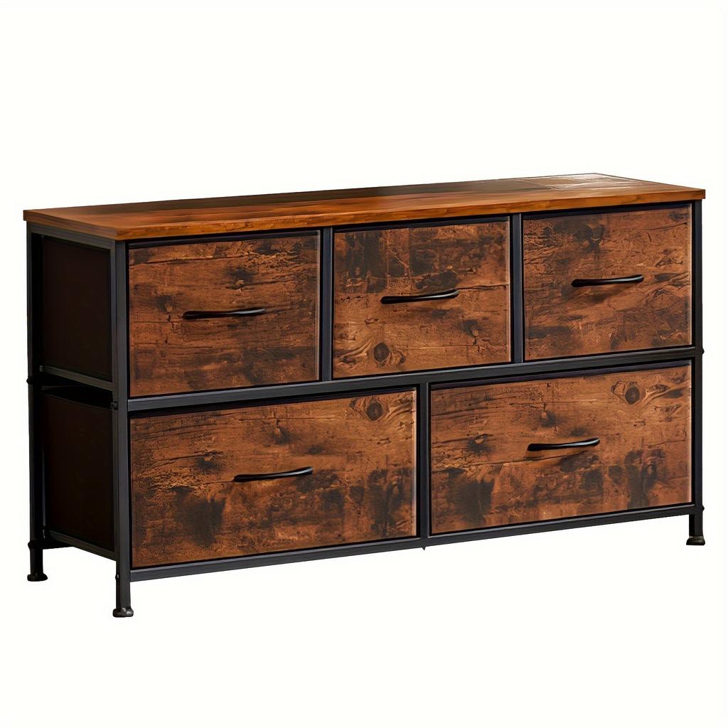 Drawer Storage Cabinet with 5 Drawers, Clothes-drawer Closet for Living Room Bedroom & Entryway, Metal Frame + Wood Board