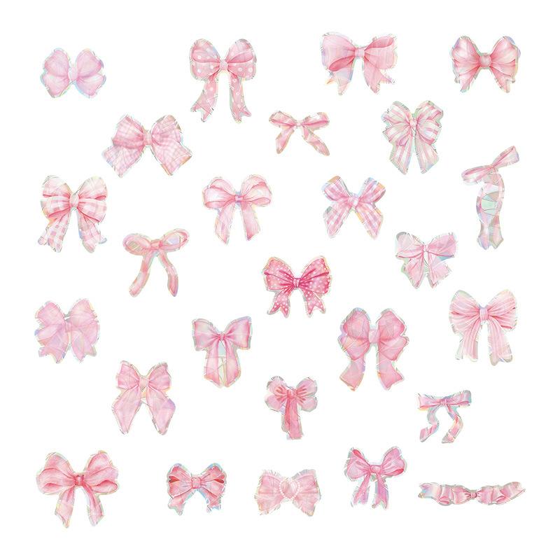 Pink Bow Holographic Window Stickers, Boho Iridescent Glass Decals for Girls Bedroom, Rainbow Window Clings for Bedroom and Shop Window Decor