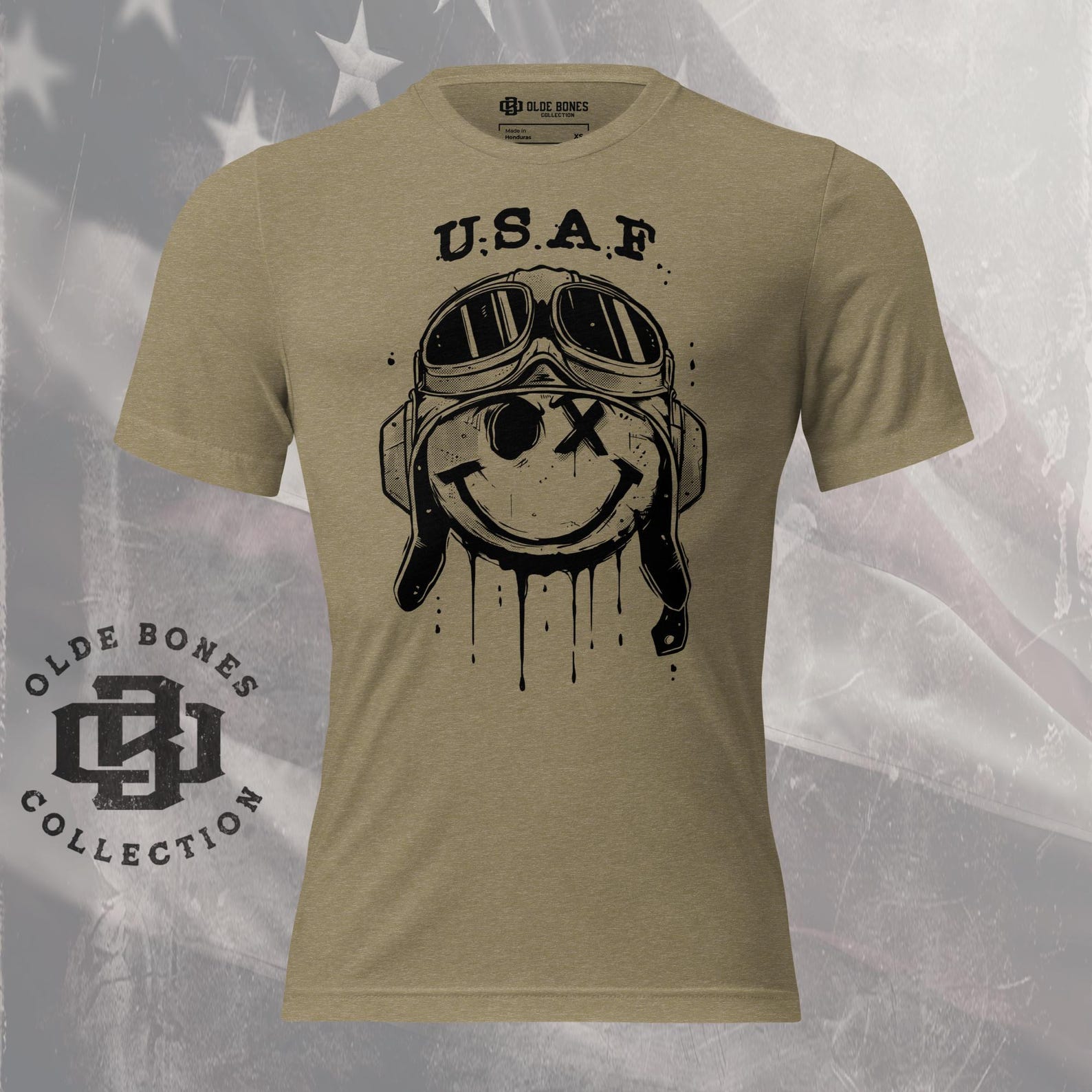 Tri-Blend Olive Air Force Smile Face Military T-Shirt 4XL