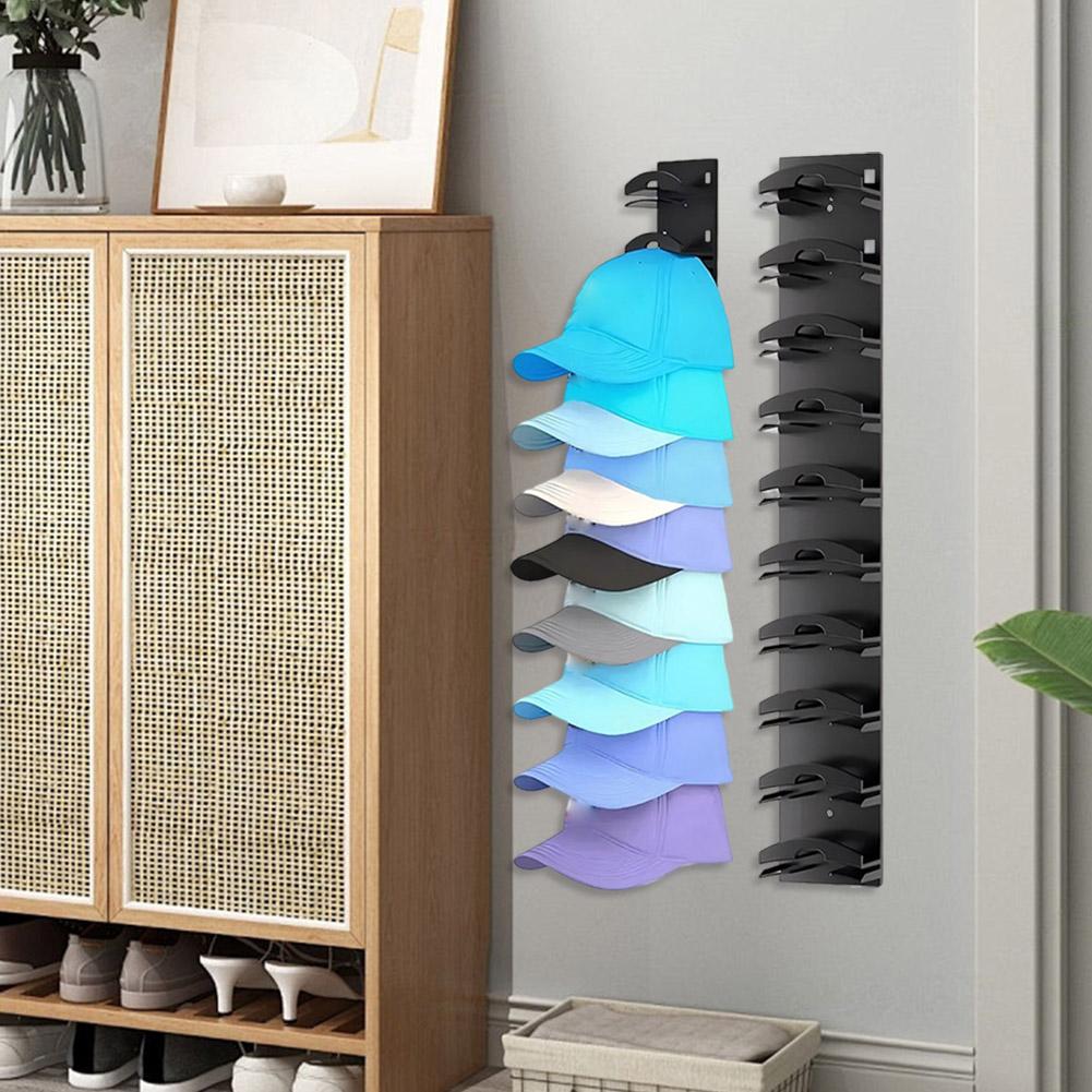 2Pcs Baseball Cap Organizer Hold Up To 10 Hats Baseball Cap Display Rack Punching/Self Adhesive for Wall Door Closet