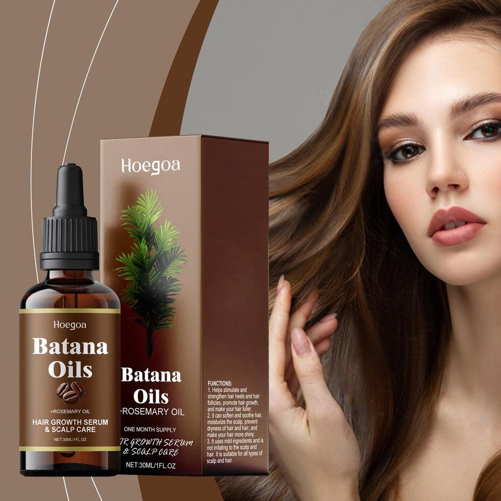 Hoegoa Batana Rosemary Hair Care Oil, smooths dry frizz, prevents split ends, controls oil, repairs damage, and nourishes hair 30ml