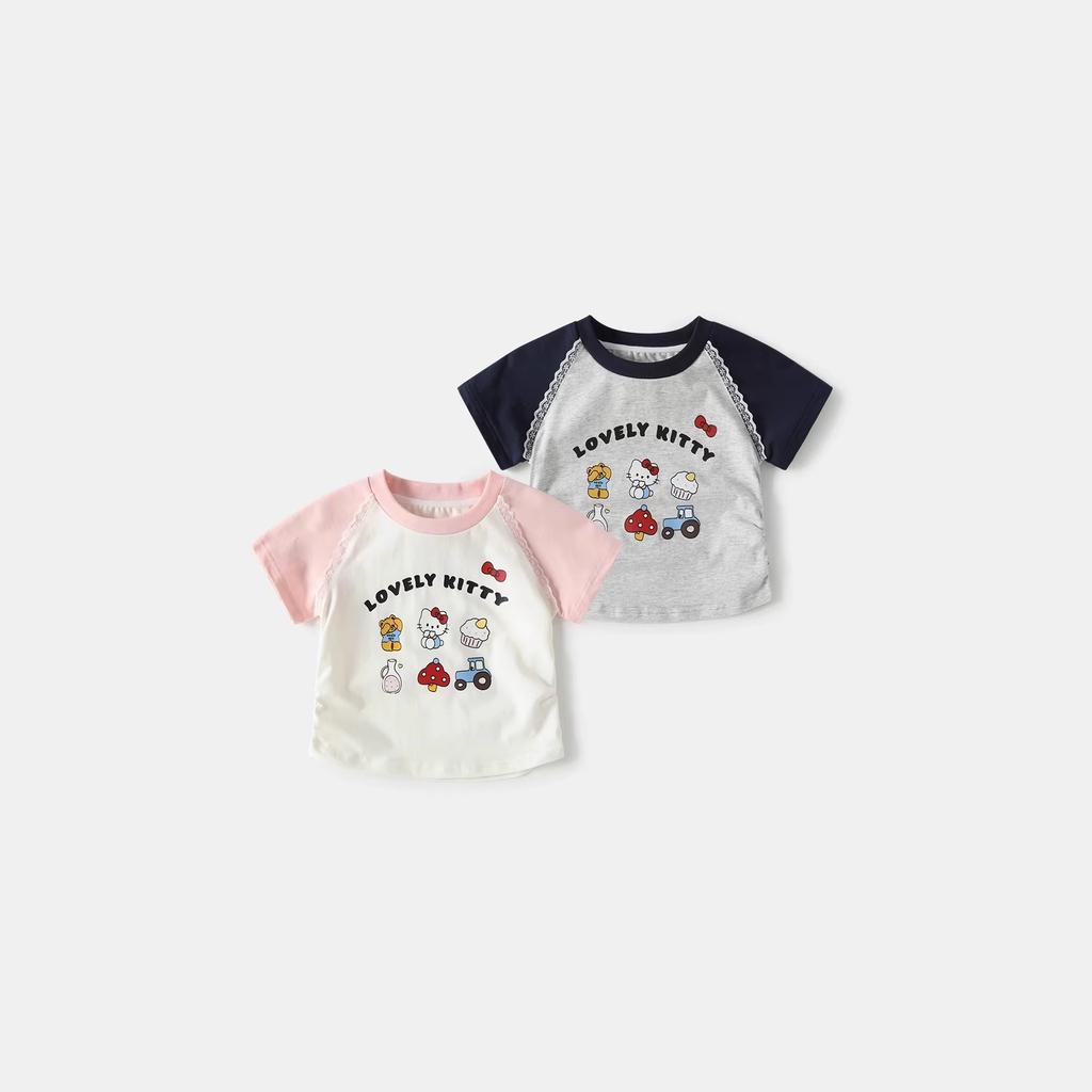Girls Summer Lightweight Short Sleeve T Shirt Cute Cartoon Print Sweet Top