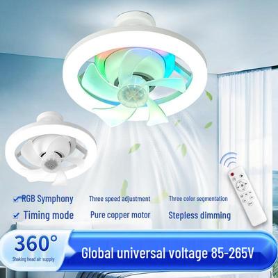 LED RGB Deckenventilatorleuchte mit Fernbedienung, E27 Sockel, Dimmbar, 360° Rotation für Schlafzimmer