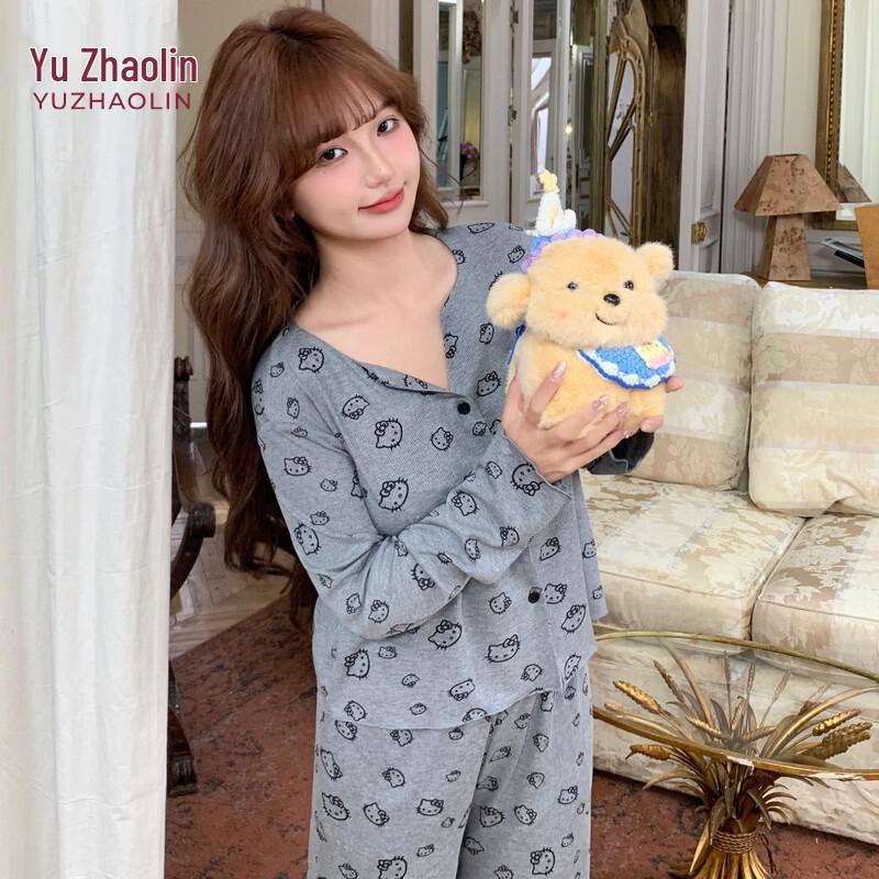YUZHAOLIN Women s Sweet Cartoon Print Long-Sleeve Pajama Set L