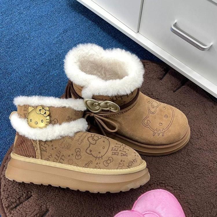 Fashion Bow Snow Boots Anime Women Snow Boots Cute Warm Cotton Shoes Kawaii Winter Non Slip Short Boot Christmas Thick-soled Short Boots