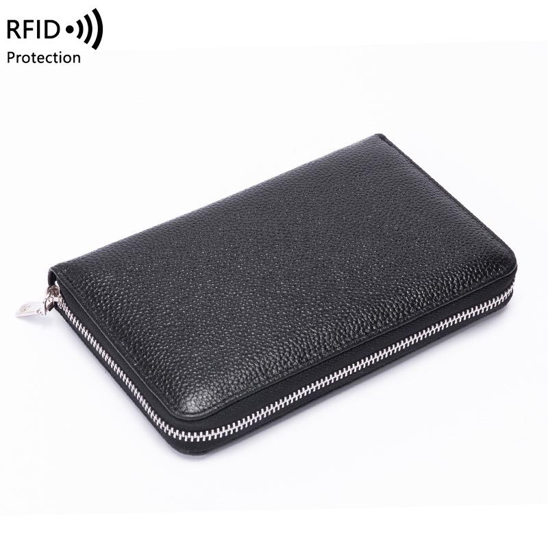 RFID Long Wallet: Top Grain Cowhide Passport & Document Holder with Zipper Phone Pouch for Men & Women