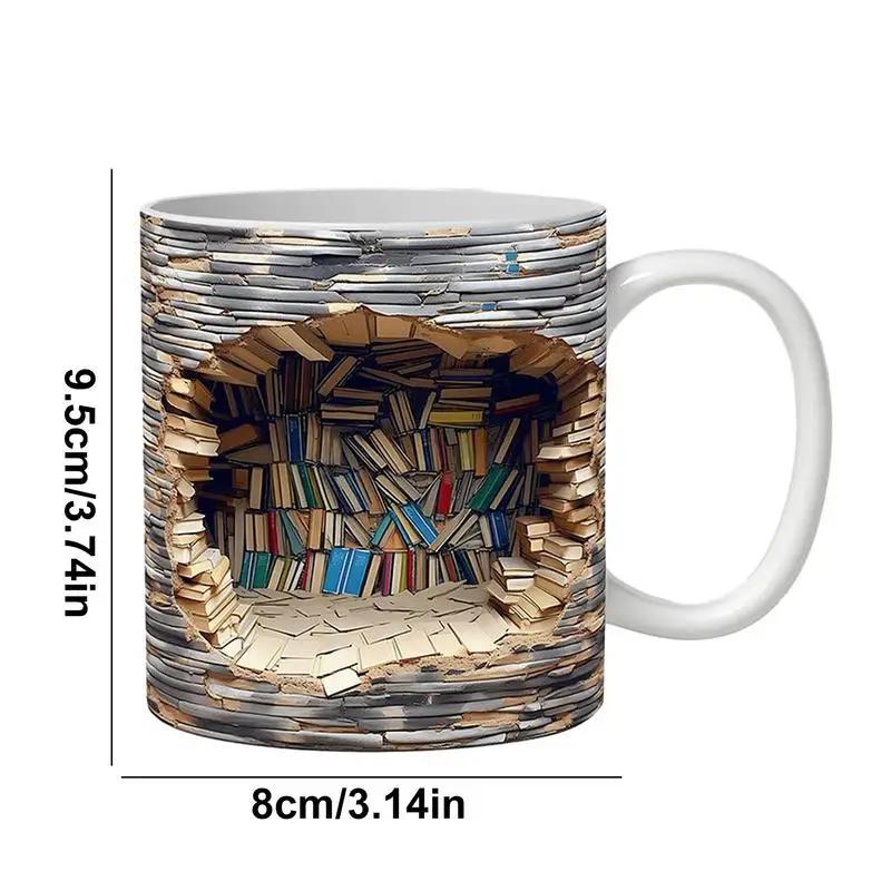 350 ml 3D-effekt bokhyllekrus Creative Space Design Keramisk krus Bibliotekkrus Bokelskere Kaffekopp Julegaver til lesere