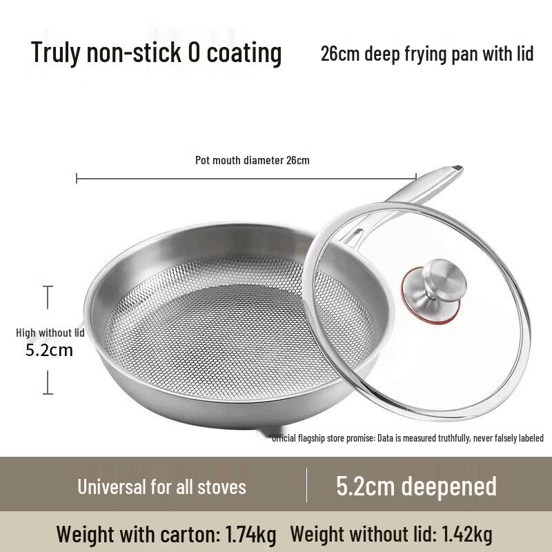 

Handon Uncoated 316 Stainless Steel Frying Pan with Lid, 26cm