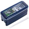 Iwasaki Kogyo Easy-Care Lunch Box, 2-Tier (with Chopsticks), 680ml, Navy Blue, with Integrated Lid and Gasket for Easy Cleaning, Antibacterial and Sta