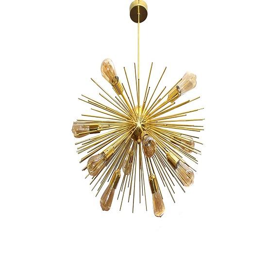 Brass Shiny Flush Mount Pendant Lighting - 10 Arms (Golden, Standard Size)