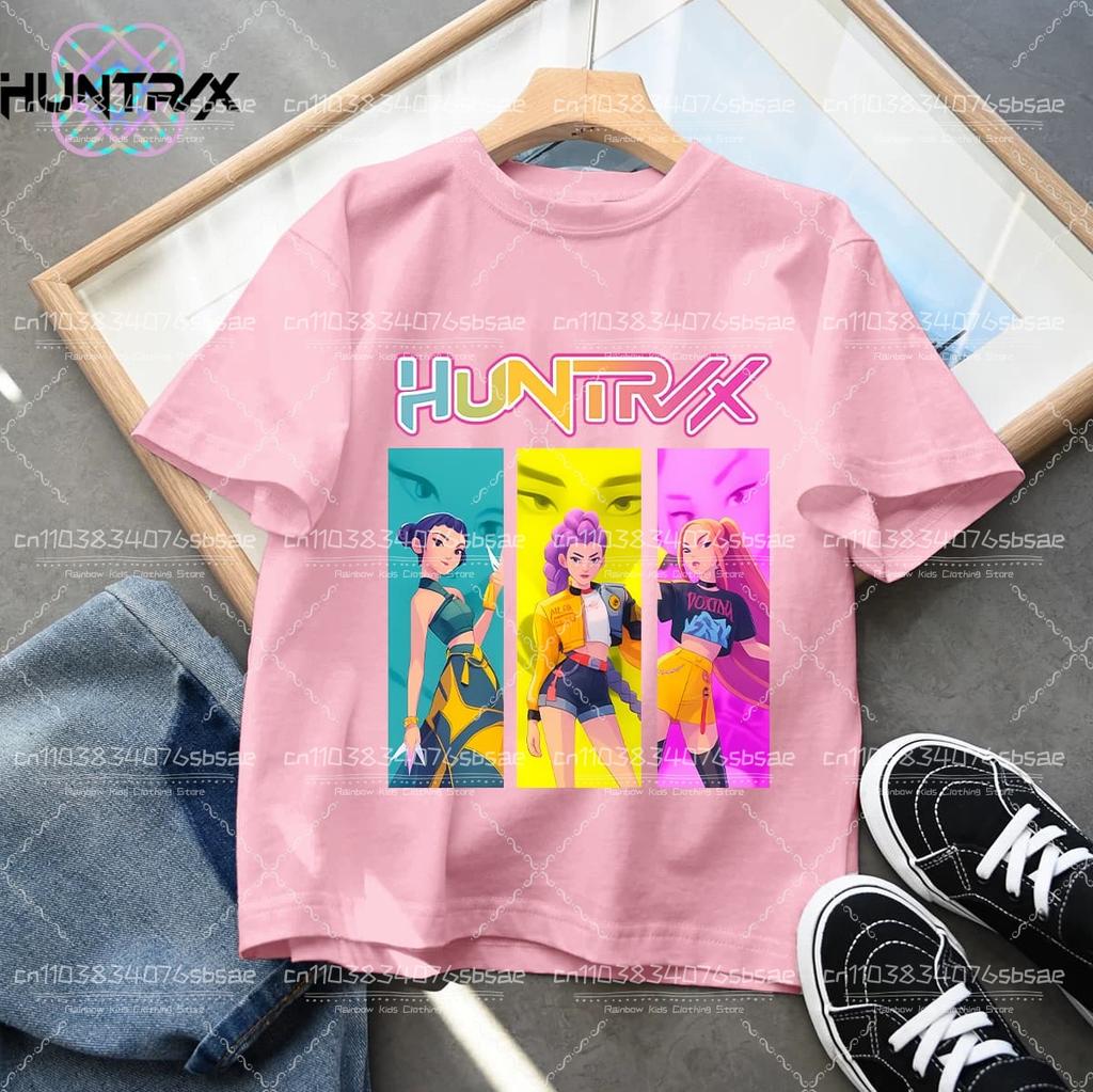 2026 New KPop Demon Hunters Cartoon Print Kids T-shirts Summer Short Sleeve Tees Boys and Girls Clothes Casual Tops