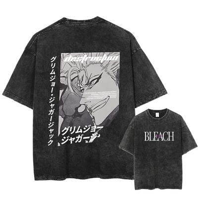Anime Bleach Yıkanmış Tişört Harajuku Sokak Giyimi Vintage Grafik Tişört Yazlık Kısa Kollu Pamuklu Erkek Kadın Üst Tişört
