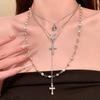 Gothic Punk Style Y2k Bead Cross Pendant Necklace Women's Multi-layer Retro Trendy Accessory Jewelry