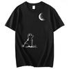 Summer Unisex Cotton Cat Looking Moon Graphic Print Fashionable Casual Unisex Loose Round Neck Short Sleeved Tshirt